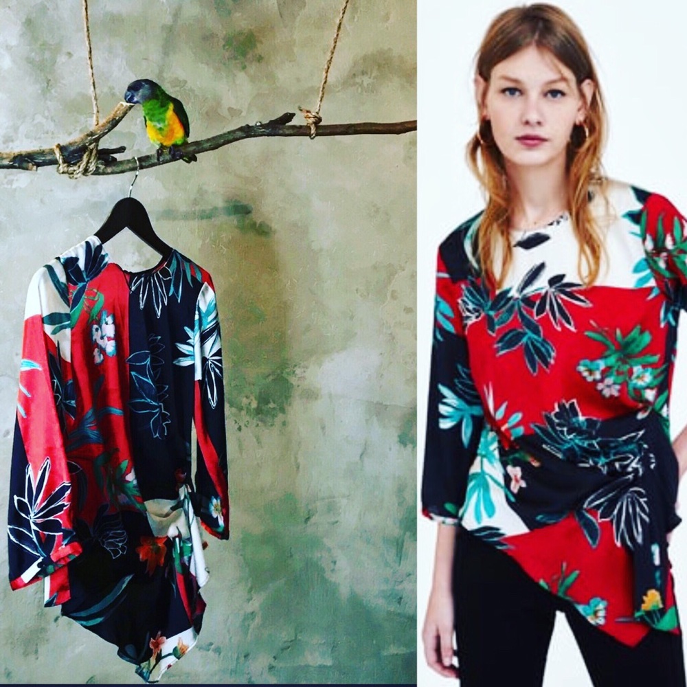 ZARA PRINT BLOUSE WITH PLEATS - Picture 2 of 8